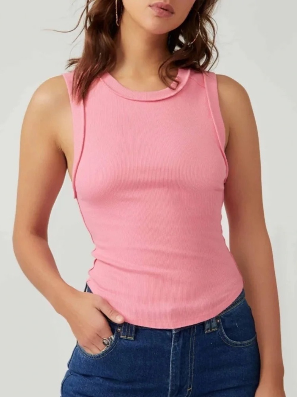 Free People Pink Ribbed Sleeveless Tank We The Free - Picture 6 of 7